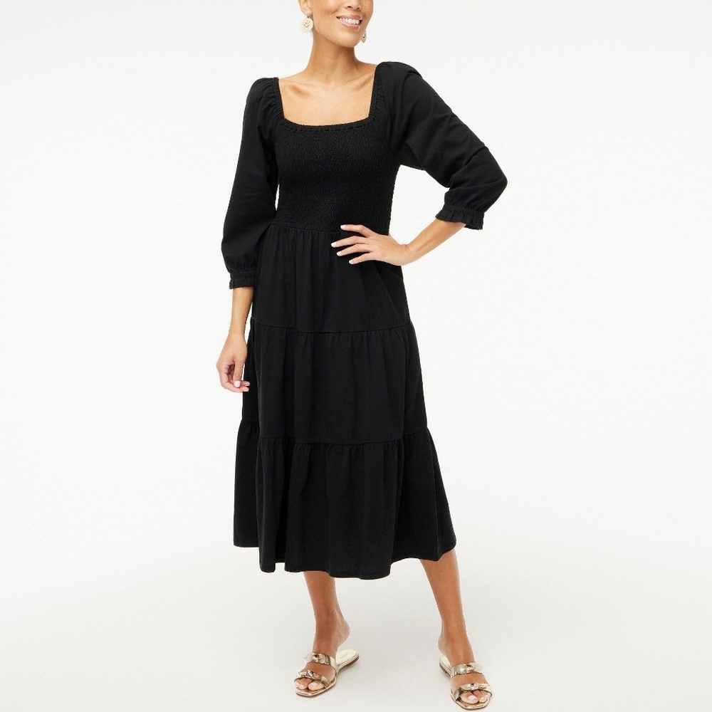 J crew factory tiered smoked midi dress size S black